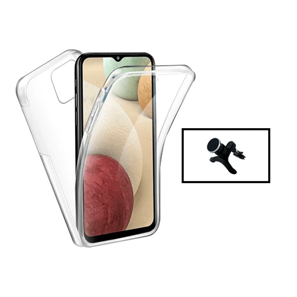 Kit Capa 3x1 360° Impact Protection + Suporte Magnético de Carro Reforçado para Samsung Galaxy A03 4G - Transparente/Branco