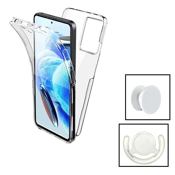 Kit Capa 3x1 360° Impact Protection + 1 GripHolder + 1 Suporte GripHolder Branco para Xiaomi 13T Pro - Transparente/Branco