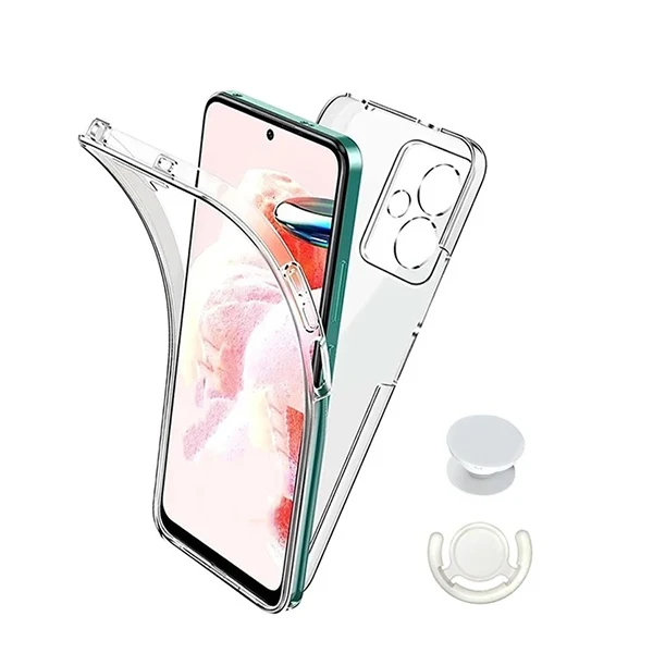 Kit Capa 3x1 360° Impact Protection + 1 Gripholder + 1 Suporte Gripholder Branco para Xiaomi Poco M6 4G - Transparente/Branco