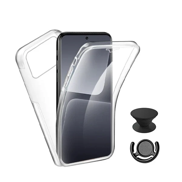 Kit Capa 3x1 360° Impact Protection + 1 Gripholder + 1 Suporte Gripholder Preto para Xiaomi Poco X6 pro - Transparente/Preto