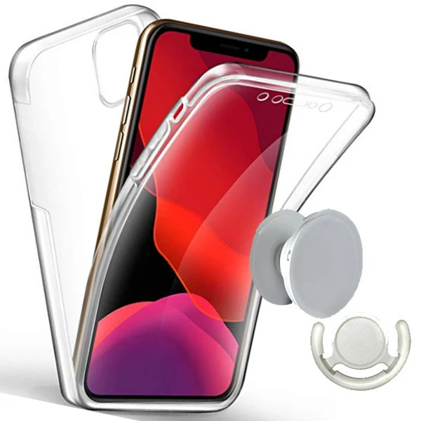 Kit Capa 3x1 360° Impact Protection + 1 GripHolder + 1 Suporte GripHolder Branco para Apple iPhone 14 - Transparente/Branco