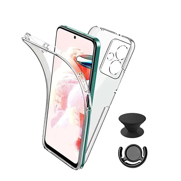 Kit Capa 3x1 360° Impact Protection + 1 Gripholder + 1 Suporte Gripholder Preto para Xiaomi Redmi 13 5G - Transparente/Preto