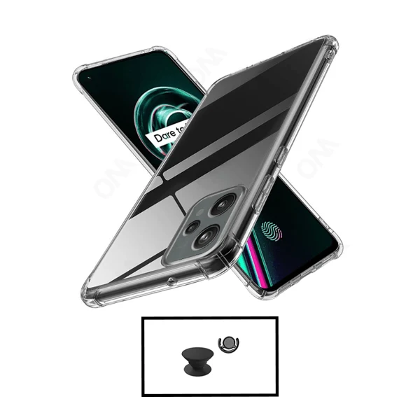 Kit Capa 3x1 360° Impact Protection + 1 GripHolder + 1 Suporte GripHolder Preto para Realme 9 Pro+ Plus - Transparente/Preto