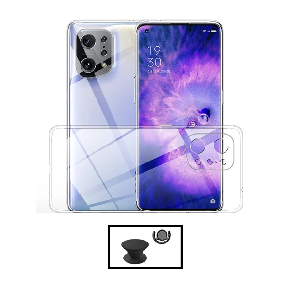 Kit Capa 3x1 360° Impact Protection + 1 GripHolder + 1 Suporte GripHolder Preto para Oppo Find X5 Pro - Transparente/Preto