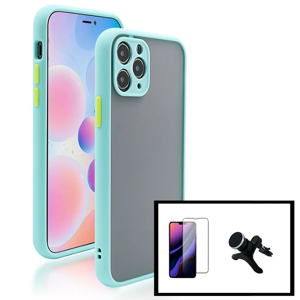 Kit Capa Anti Choque Camera Protection + Película 5D Full Cover + Suporte Magnético Reforçado de Carro para Apple iPhone S...