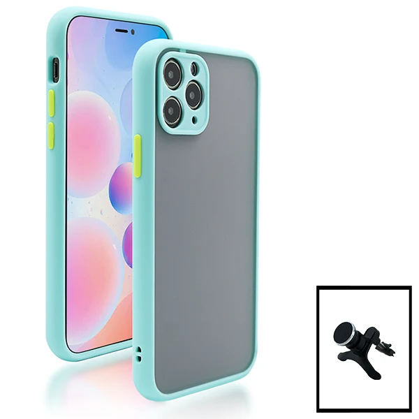 Kit Capa Anti Choque Camera Protection + Suporte Magnético Reforçado de Carro para Apple iPhone SE 2022 - Azul Claro