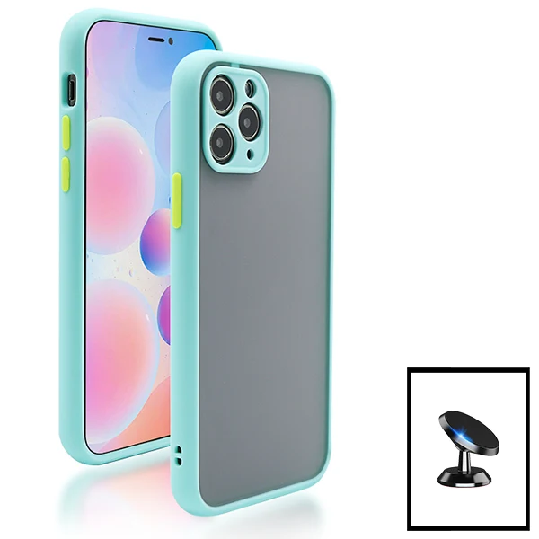 Kit Capa Anti Choque Camera Protection + Suporte Magnético de Carro para Apple iPhone SE 2022 - Azul Claro