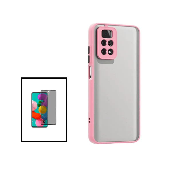 Kit Capa Anti Choque Camera Protection + Película 5D Anti-Spy para Xiaomi Redmi Note 11 Pro - Rosa