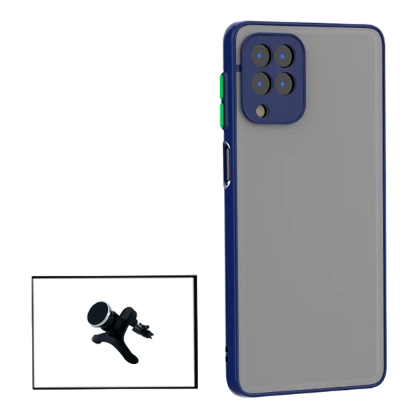 Kit Capa Anti Choque Camera Protection + Suporte Magnético Reforçado de Carro para Samsung Galaxy A12 - Azul