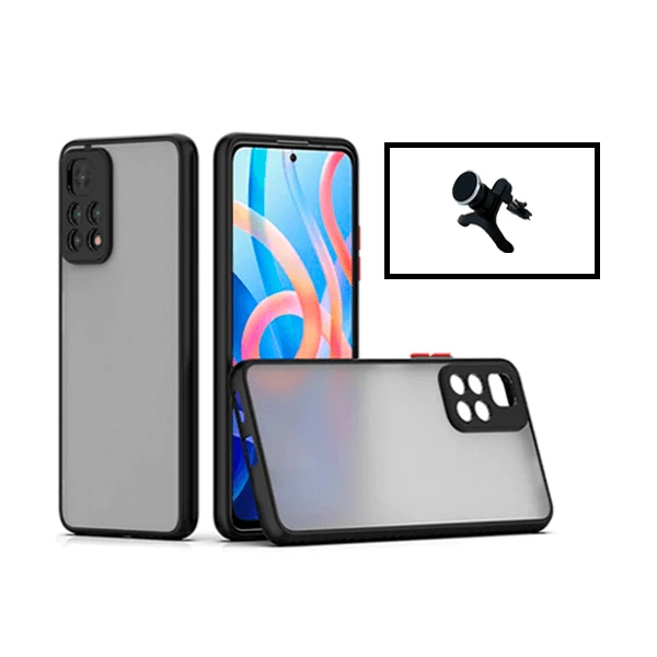 Kit Capa Anti Choque Camera Protection + Suporte Magnético Reforçado de Carro para Xiaomi Redmi Note 11 - Preto