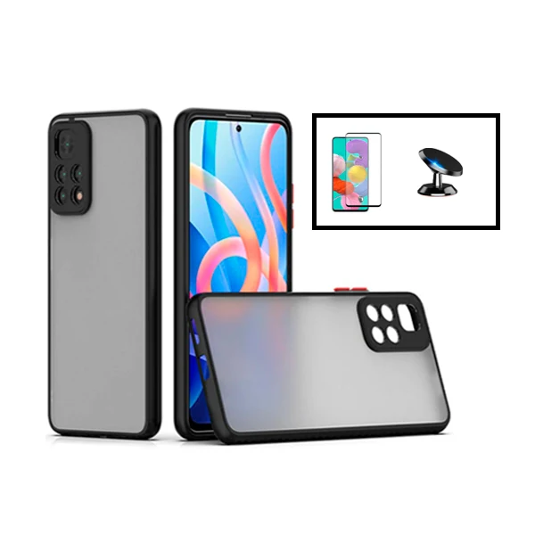 Kit Capa Anti Choque Camera Protection + Película 5D Full Cover + Suporte Magnético de Carro Xiaomi Redmi Note 11 - Preto