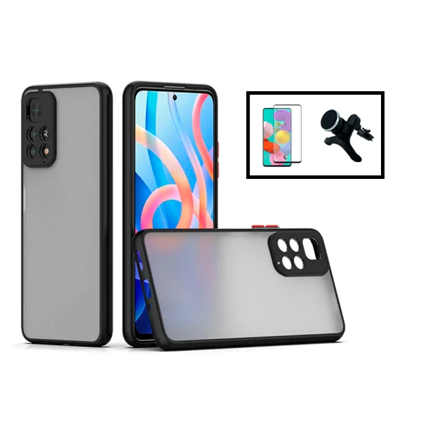 Kit Capa Anti Choque Camera Protection + Película 5D Full Cover + Suporte Magnético Reforçado de Carro para Xiaomi Redmi N...
