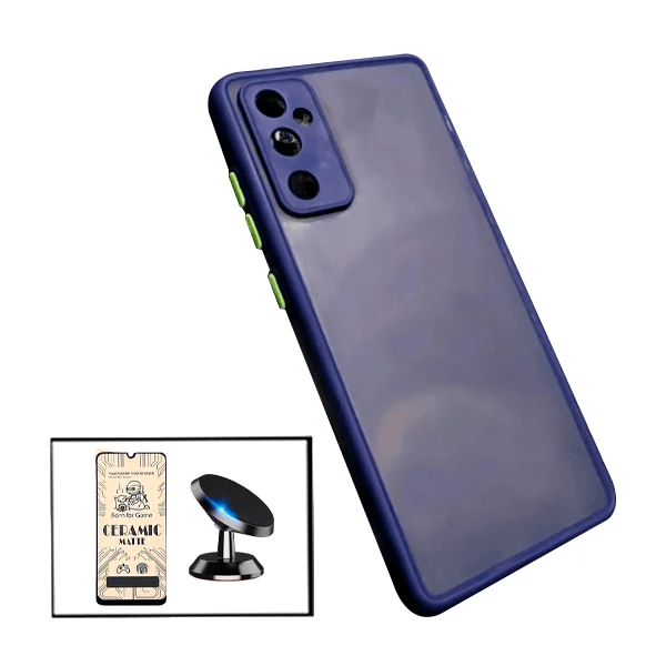 Kit Capa Anti Choque Camera Protection + Película 5D Full Cover + Suporte Magnético de Carro para Samsung Galaxy A13 - Azul