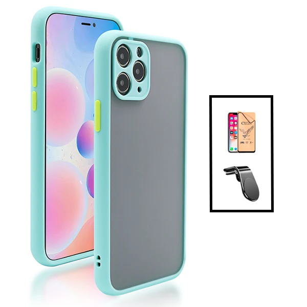 Kit Capa Anti Choque Camera Protection + Vidro Temperado CeramicGlass + Suporte Magnético L Safe Driving Carro para Apple...
