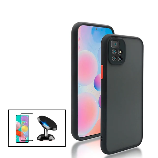 Kit Capa Anti Choque Camera Protection + Película 5D Full Cover + Suporte Magnético de Carro Xiaomi Redmi 10 Prime 2022 -...