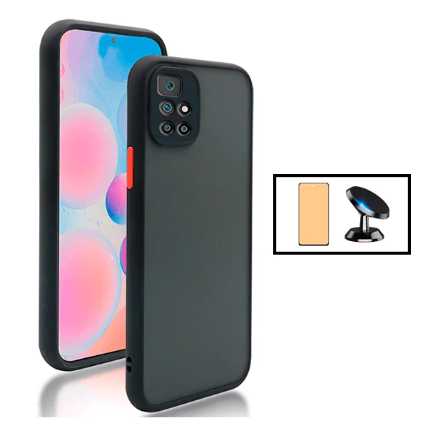 Kit Capa Anti Choque Camera Protection + Vidro Temperado CeramicGlass + Suporte Magnético de Carro para Xiaomi Redmi 10 Pr...