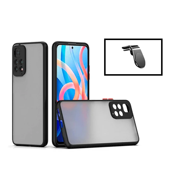 Kit Capa Anti Choque Camera Protection + Suporte Magnético L Safe Driving Carro para Xiaomi Redmi Note 11S - Preto