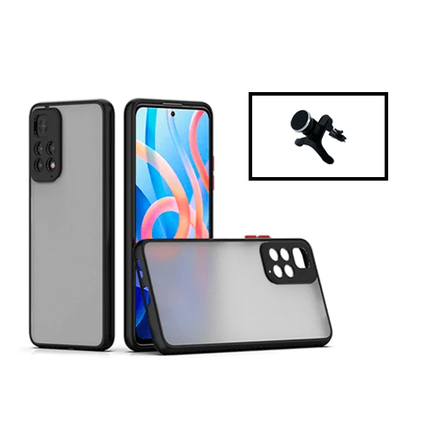 Kit Capa Anti Choque Camera Protection + Suporte Magnético Reforçado de Carro para Xiaomi Redmi Note 11S - Preto