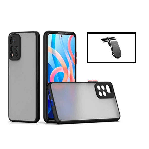 Kit Capa Anti Choque Camera Protection + Suporte Magnético L Safe Driving Carro para Xiaomi Redmi Note 11 Pro+ - Preto