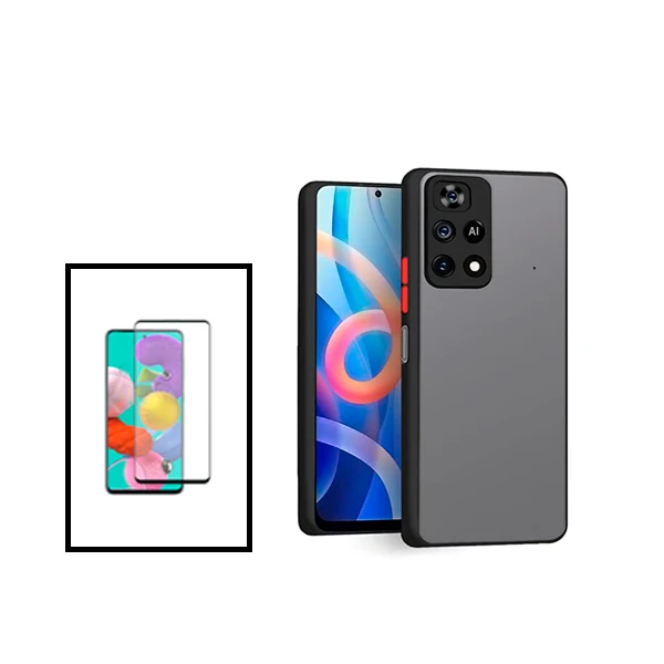 Kit Capa Anti Choque Camera Protection + Película 5D Full Cover para Xiaomi Poco M4 Pro - Preto