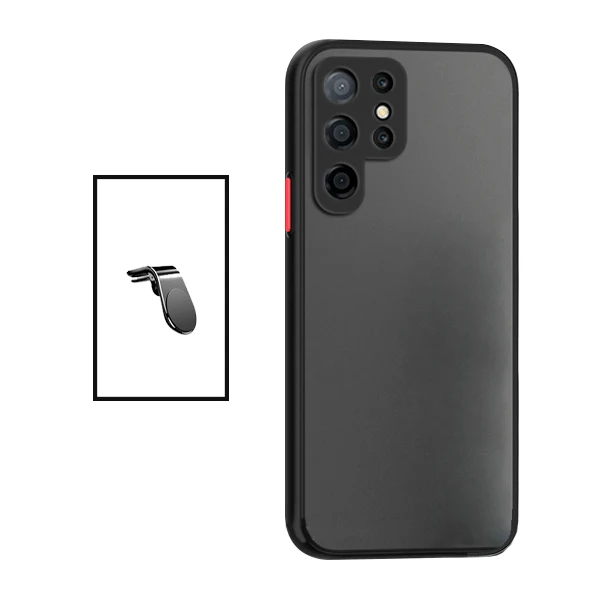 Kit Capa Anti Choque Camera Protection + Suporte Magnético L Safe Driving Carro para Samsung Galaxy S22 Ultra 5G - Preto