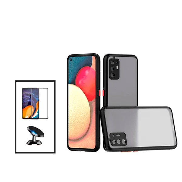 Kit Capa Anti Choque Camera Protection + Película 5D Full Cover + Suporte Magnético de Carro Oppo F19 Pro+ 5G - Preto