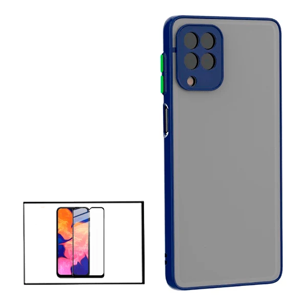 Kit Capa Anti Choque Camera Protection + Película 5D Full Cover para Samsung Galaxy A12 - Azul