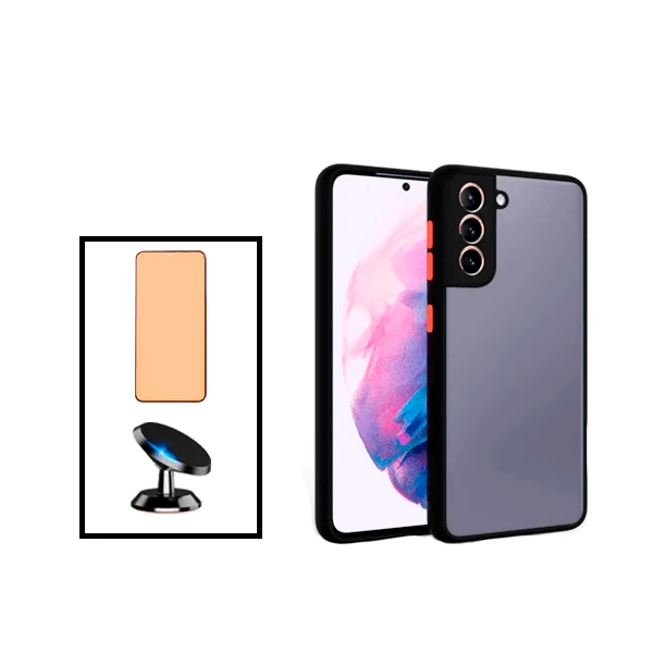 Kit Capa Anti Choque Camera Protection + Vidro Temperado CeramicGlass + Suporte Magnético de Carro para Samsung Galaxy S22...