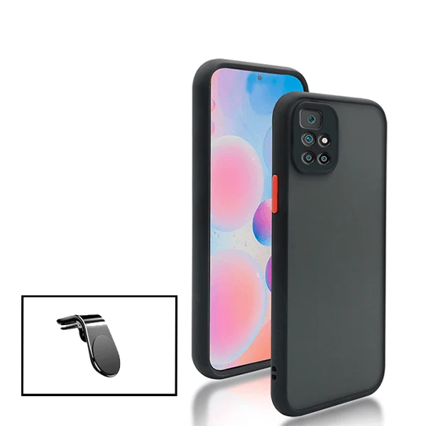 Kit Capa Anti Choque Camera Protection + Suporte Magnético L Safe Driving Carro para Xiaomi Redmi 10 Prime 2022 - Preto