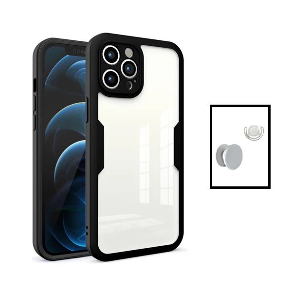 Kit Capa Anti-Crash 360 Protection + 1 GripHolder + 1 Suporte GripHolder Branco para Apple iPhone 14 - Preto