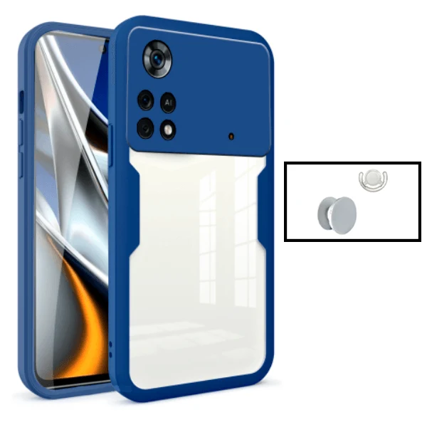 Kit Capa Anti-Crash 360 Protection + 1 GripHolder + 1 Suporte GripHolder Branco para Xiaomi Poco X4 Pro 5G - Azul Escuro