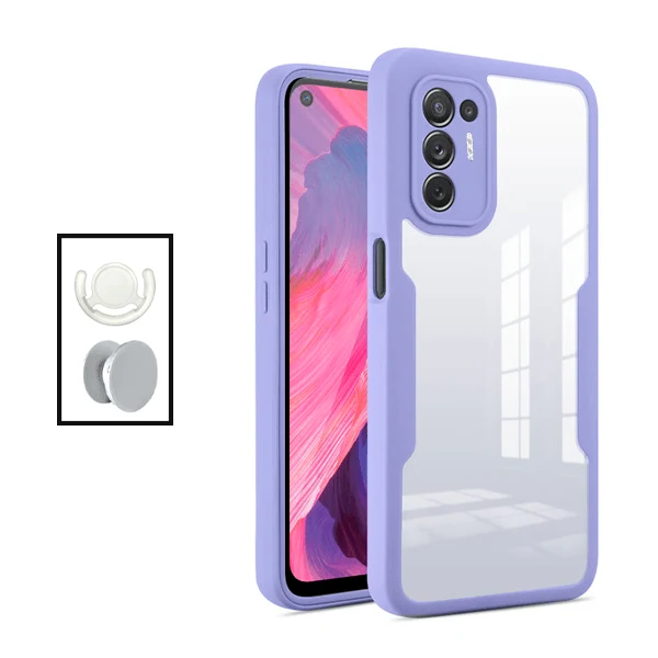 Kit Capa Anti-Crash 360 Protection + 1 GripHolder + 1 Suporte GripHolder Branco para Oppo F19 Pro+ 5G - Roxo