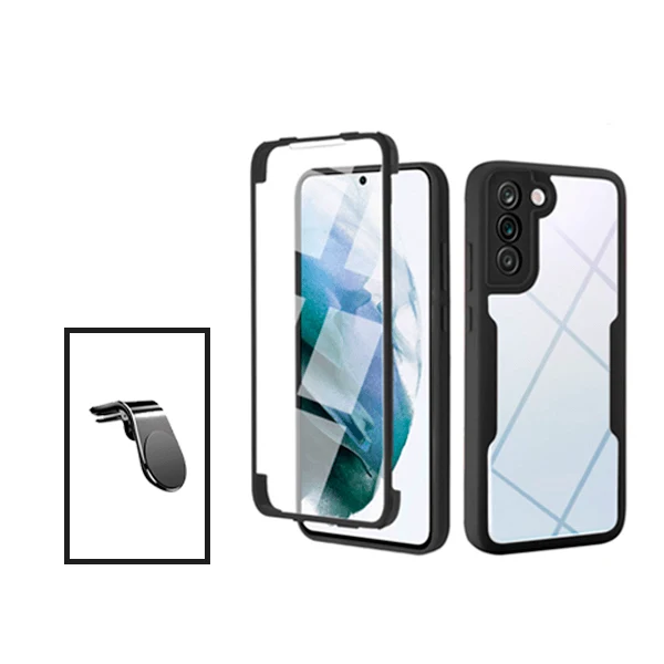 Kit Capa Anti-Crash 360 Protection + Suporte Magnético L Safe Driving Carro para Samsung Galaxy S21 FE 5G - Preto