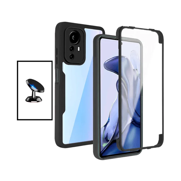 Kit Capa Anti-Crash 360 Protection + Suporte Magnético de Carro para Xiaomi 12 Pro - Preto