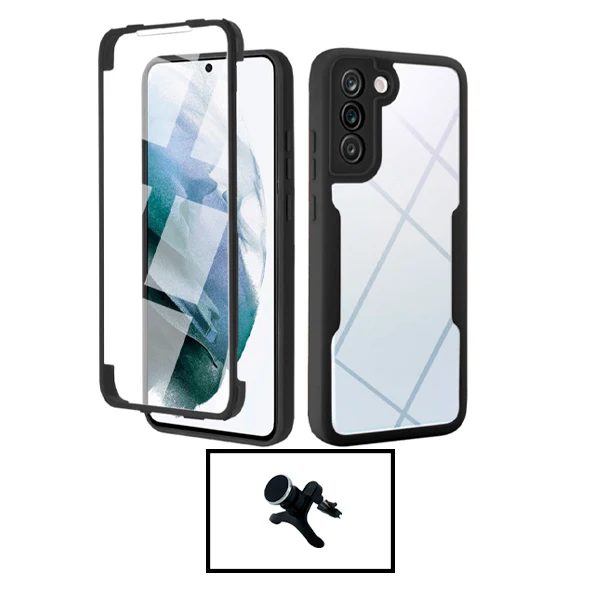 Kit Capa Anti-Crash 360 Protection + Suporte Magnético de Carro Reforçado para Samsung Galaxy S21 - Preto