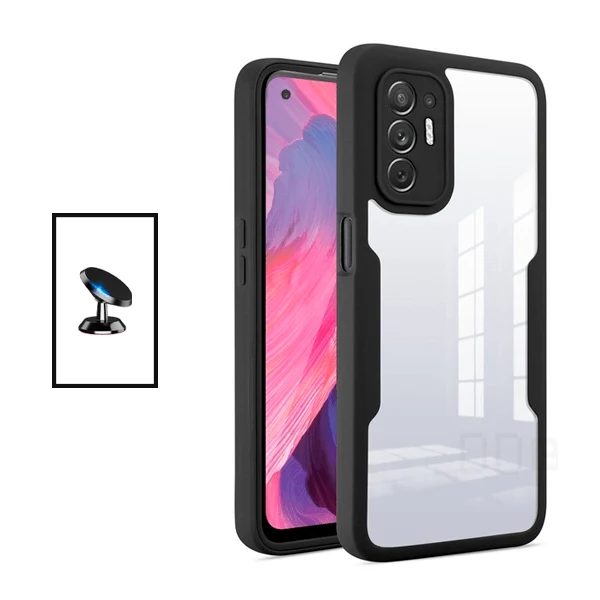 Kit Capa Anti-Crash 360 Protection + Suporte Magnético de Carro para Oppo Reno5 Z - Preto