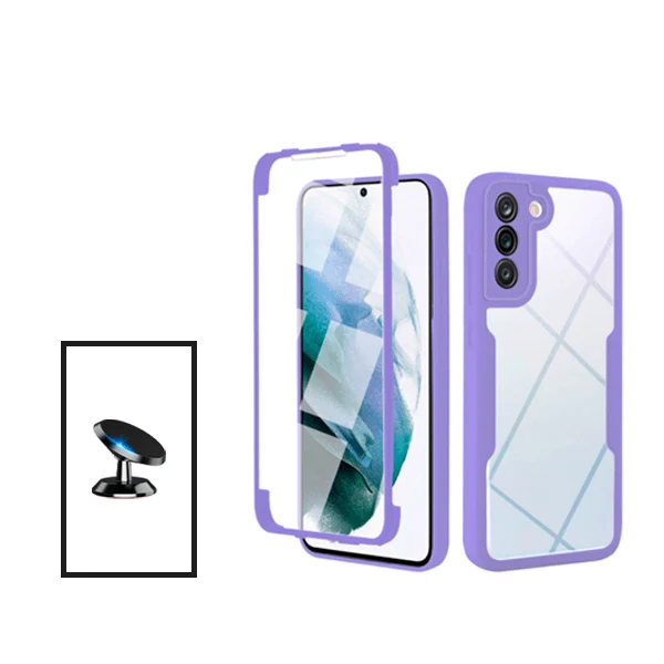 Kit Capa Anti-Crash 360 Protection + Suporte Magnético de Carro para Samsung Galaxy S21 FE 5G - Roxo