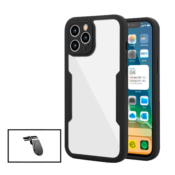 Kit Capa Anti-Crash 360 Protection + Suporte Magnético L Safe Driving Carro para Apple iPhone 14 - Preto
