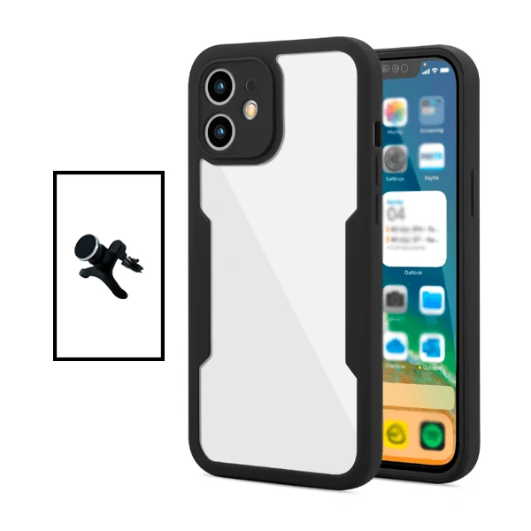 Kit Capa Anti-Crash 360 Protection + Suporte Magnético de Carro Reforçado para Apple iPhone 11 - Preto