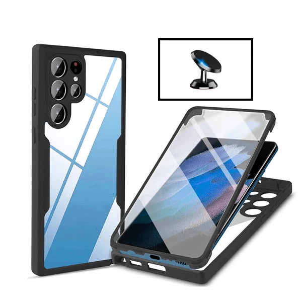 Kit Capa Anti-Crash 360 Protection + Suporte Magnético de Carro para Samsung Galaxy S21 Ultra - Preto