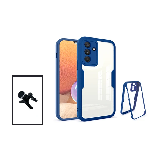 Kit Capa Anti-Crash 360 Protection + Suporte Magnético de Carro Reforçado para Samsung Galaxy A13 5G - Azul Escuro