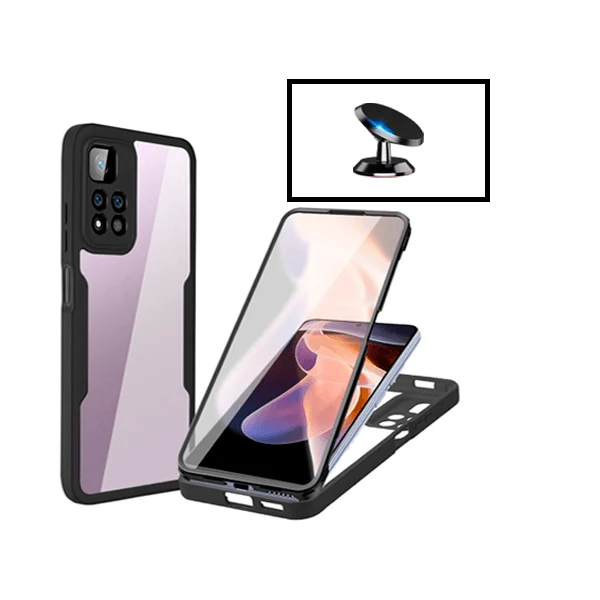 Kit Capa Anti-Crash 360 Protection + Suporte Magnético de Carro para Xiaomi Poco X4 NFC - Preto