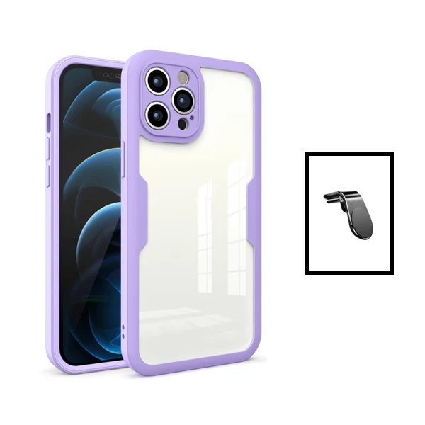 Kit Capa Anti-Crash 360 Protection + Suporte Magnético L Safe Driving Carro para Apple iPhone 14 - Roxo