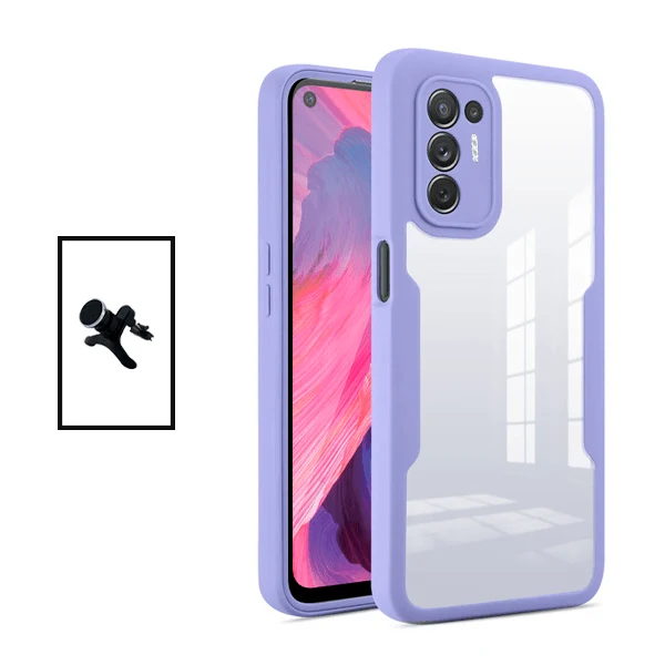 Kit Capa Anti-Crash 360 Protection + Suporte Magnético de Carro Reforçado para Oppo F19 Pro+ 5G - Roxo