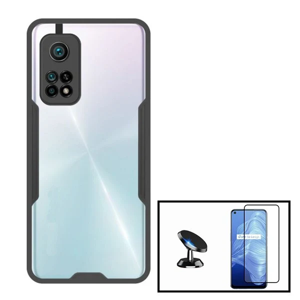 Kit Capa Anti-Impact Clear Armor + Película 5D Full Cover + Suporte Magnético para Xiaomi Mi 10T 5G