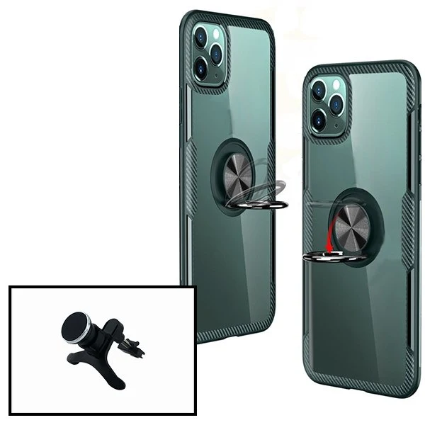 Kit Capa Anti-Impact Clear Armor + Suporte Magnético de Carro Reforçado para Apple iPhone SE 2022 - Transparente/Preto
