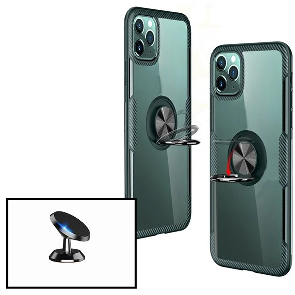 Kit Capa Anti-Impact Clear Armor + Suporte Magnético para Apple iPhone SE 2022 - Transparente/Preto