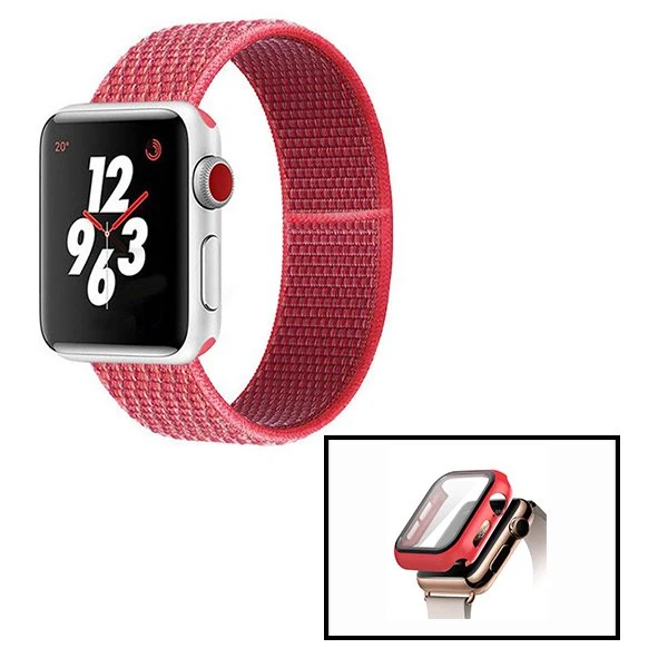 Kit Capa Anti-Impacto + Bracelete NylonSense para Apple Watch Series 4 - 44mm - Vermelho