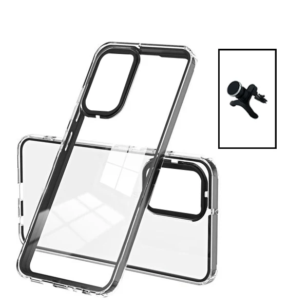 Kit Capa Doble Airbag Anti-Drop + Suporte Magnético Reforçado de Carro para Samsung Galaxy A13 5G - Transparente