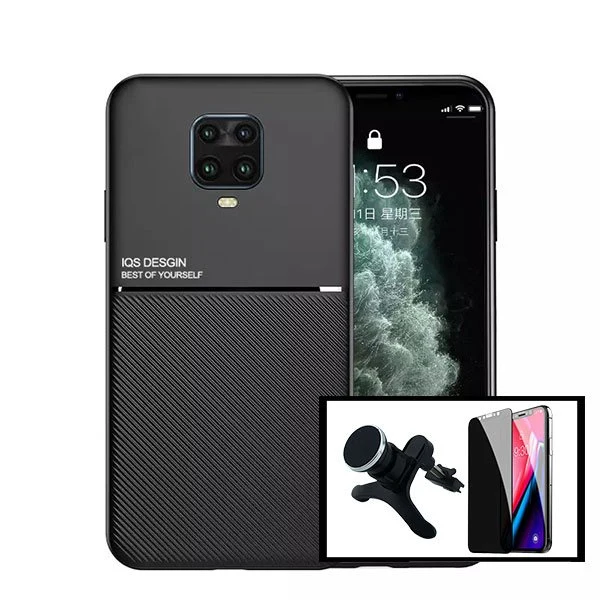 Kit Capa Magnetic Lux + Anti-Spy 5D Full Cover + Suporte Magnético de Carro Reforçado para Xiaomi Redmi Note 9s